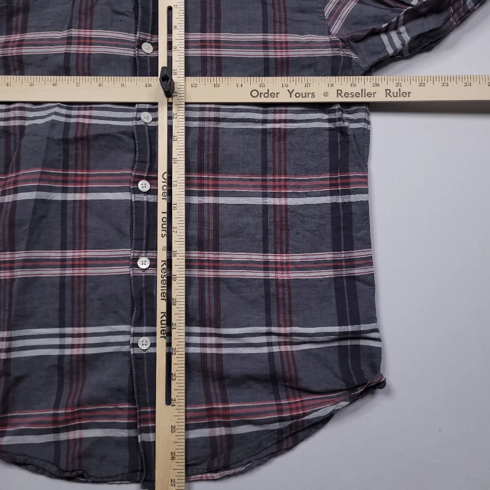 Theory Rammy Mantra Linen-Cotton Shirt Button Up Preppy Designer Plaid Small - Picture 7 of 9